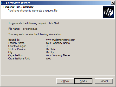 IIS SSL server certificate - file summary