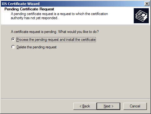 IIS SSL server certificate - pending request